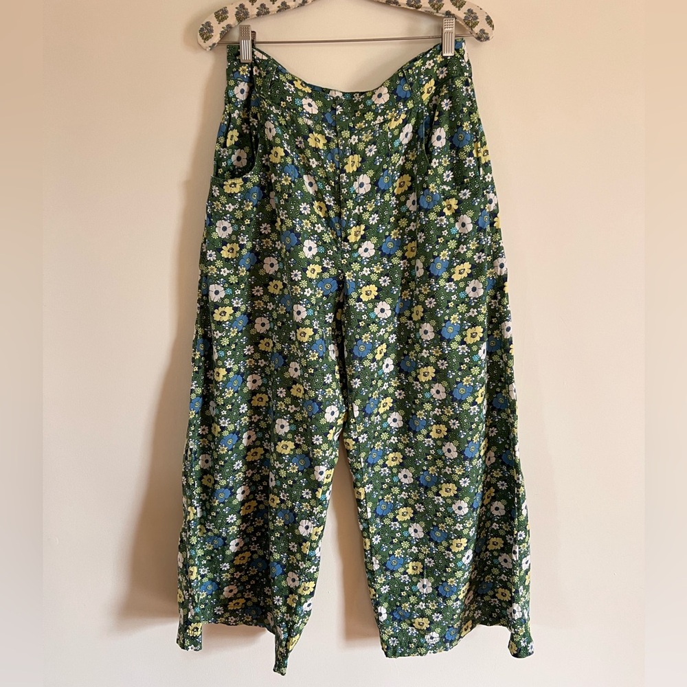 Free People Green Floral Wide Leg Pants